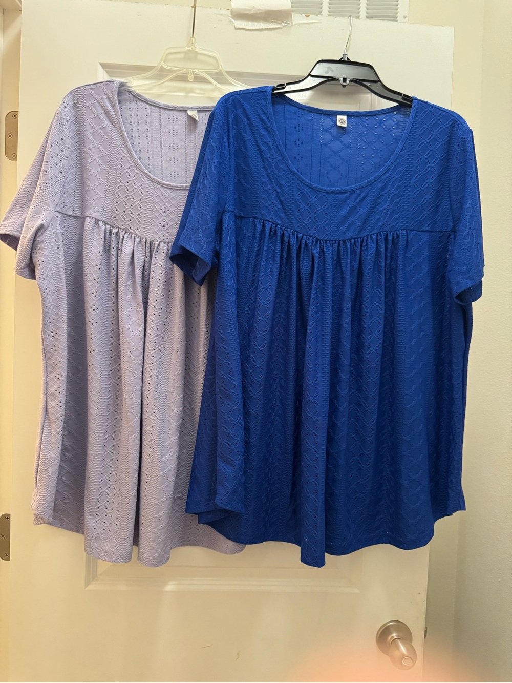 Your Style tops, short sleeve scoop neck eyelet design lavender &  royal blue 3x